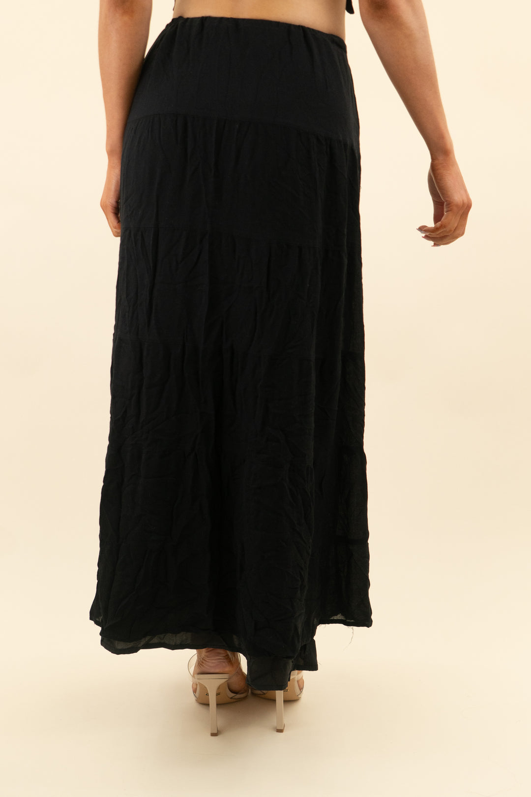 sndys black drawstring maxi skirt (s)*