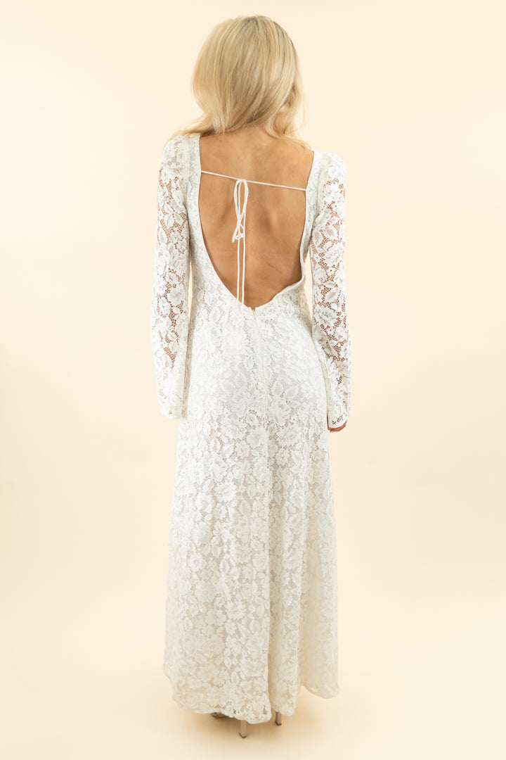 for love & lemons white lace long sleeve cut out maxi dress (s)