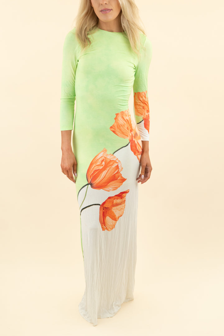alice + olivia lime green coral floral long sleeve bodycon maxi dress (2)