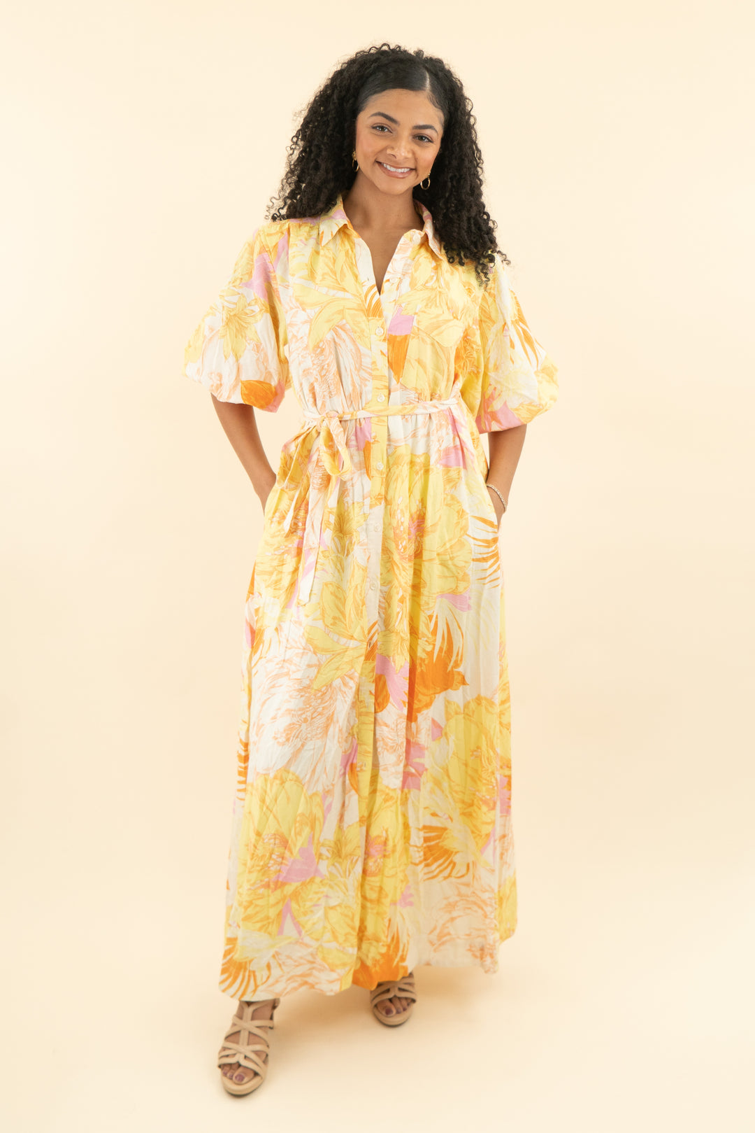 maeve yellow & orange floral shirtdress (s; retail $188)