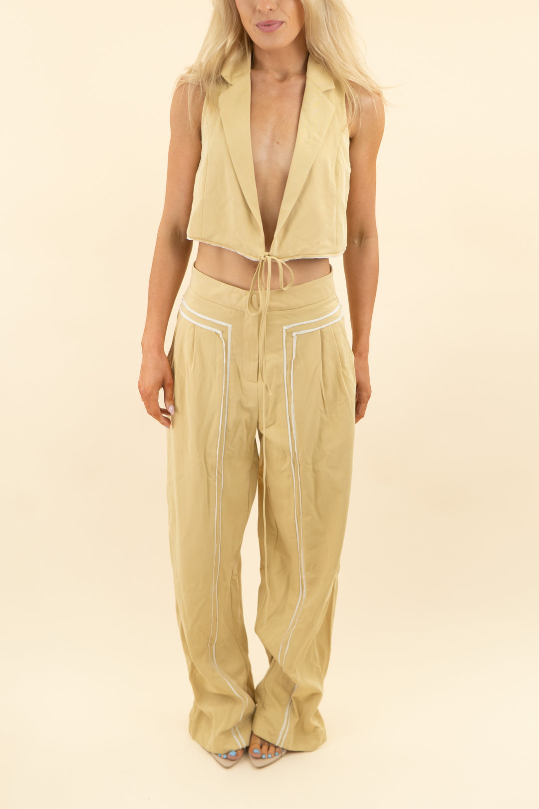 osis mustard yellow canvas pants and vest set (s)