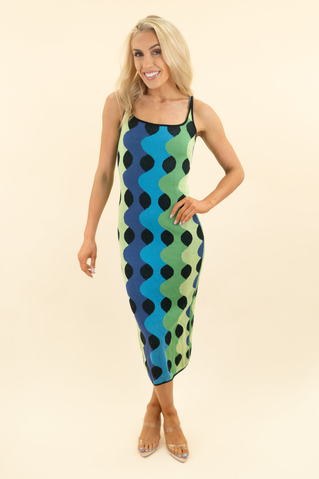 another girl blue green patterned knit sleeveless midi dress (4)