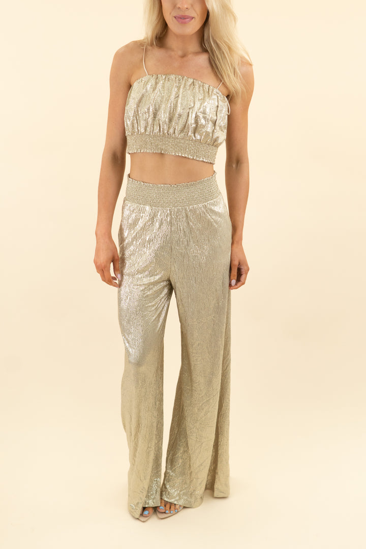 alice + olivia gold shimmer pants and top set (s)