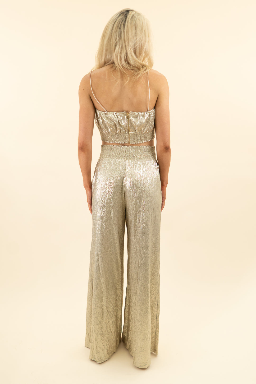 alice + olivia gold shimmer pants and top set (s)
