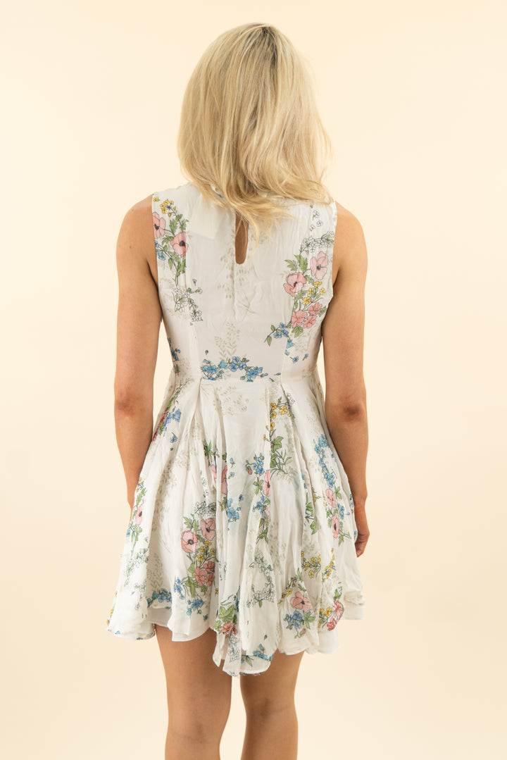 topshop unique white floral flowy high neck mini dress (4)