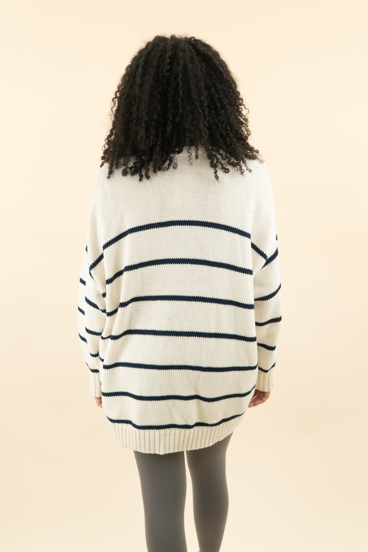 jenni kayne cream and navy striped button down cardigan (l; retail $365)