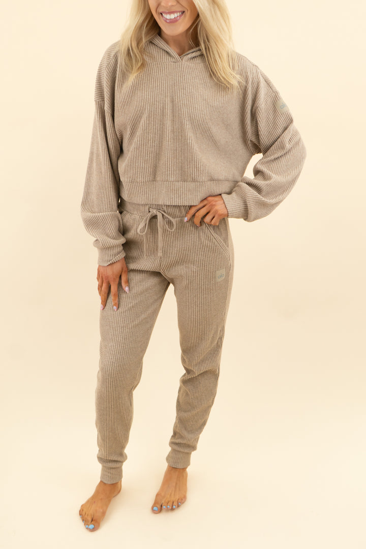alo ribbed hoodie & jogger set (m; retail $236)