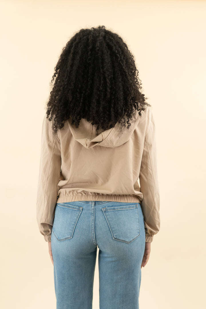 zella khaki crop jacket w/ hood (s; retail $99)