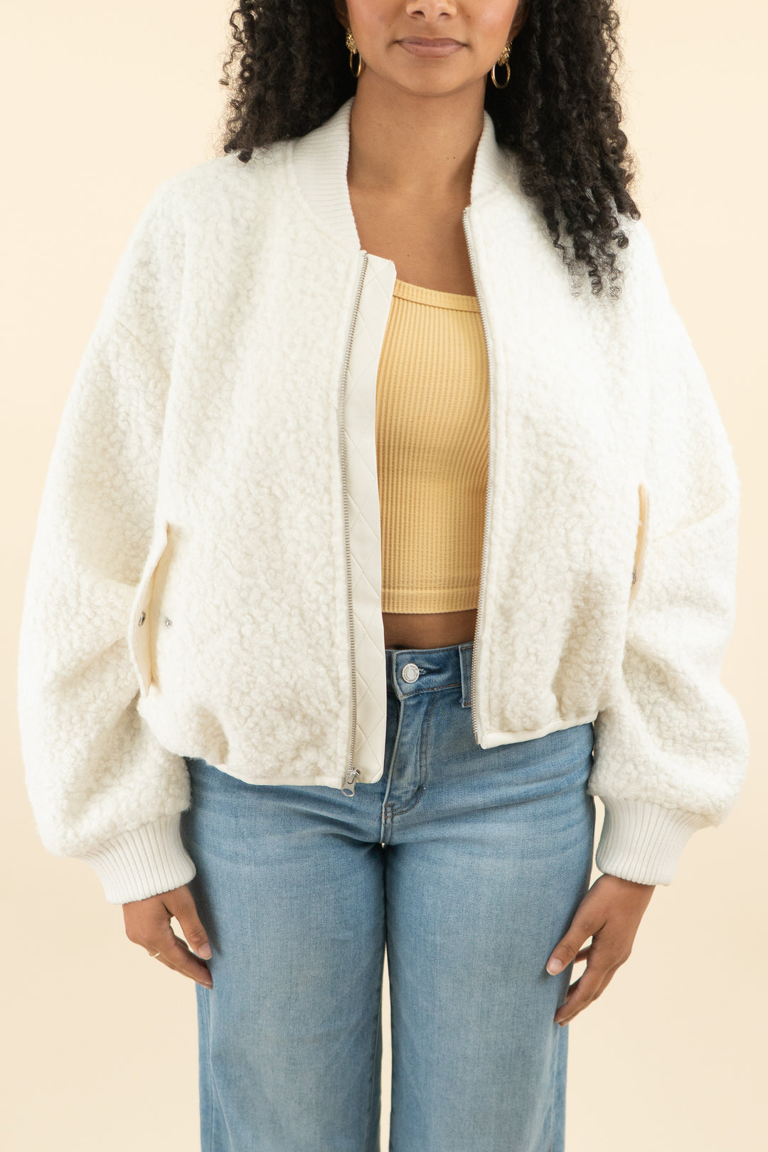 anthropologie cream boucle bomber jacket (s; retail $178)