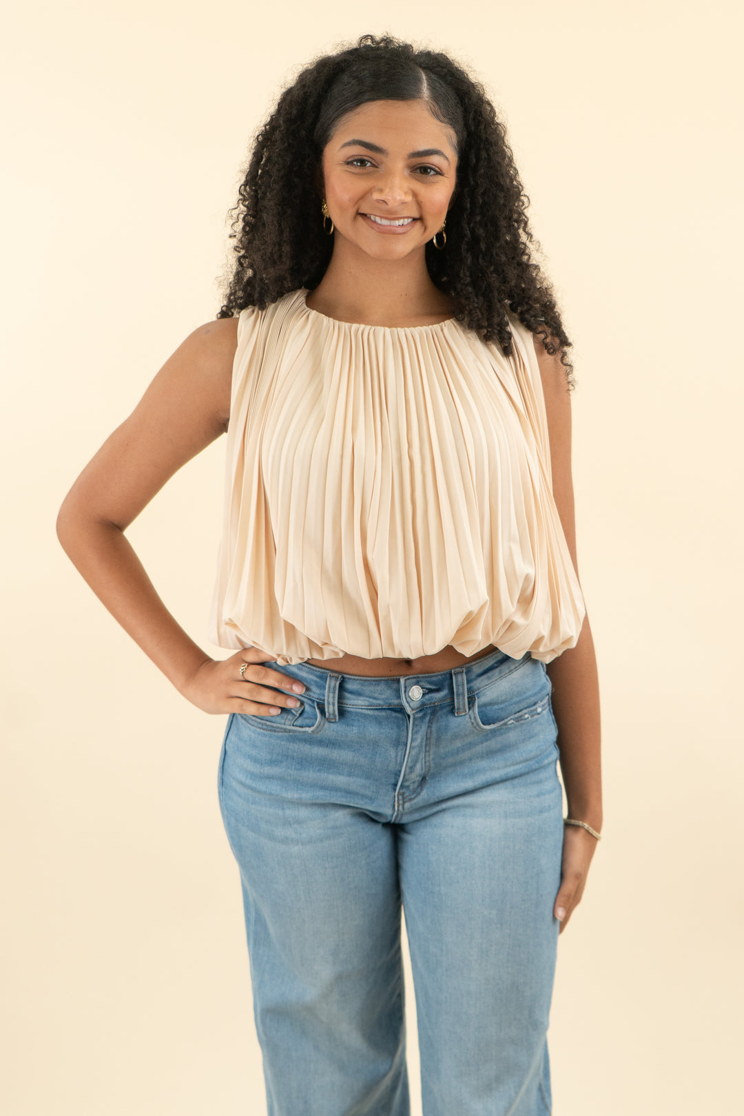 mare mare yellow sleeveless pleated bubble hem top (s; retail $118)