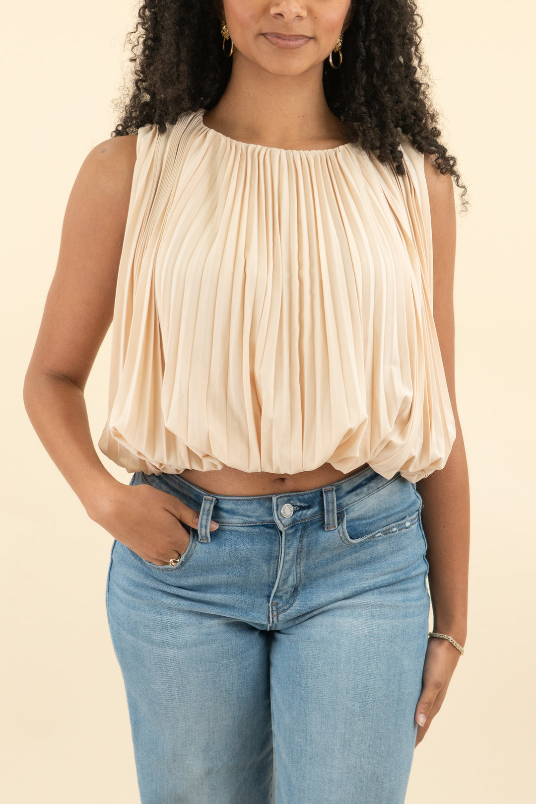 mare mare yellow sleeveless pleated bubble hem top (s; retail $118)