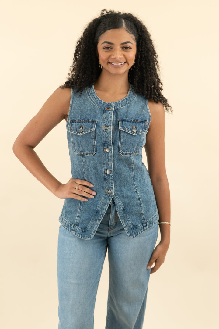 madewell denim vest (4; retail $98)