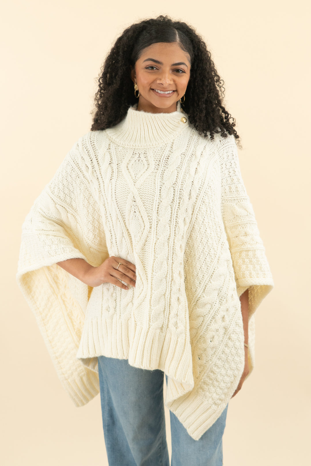 lauren ralph lauren cream cable turtleneck poncho (os; retail $168)