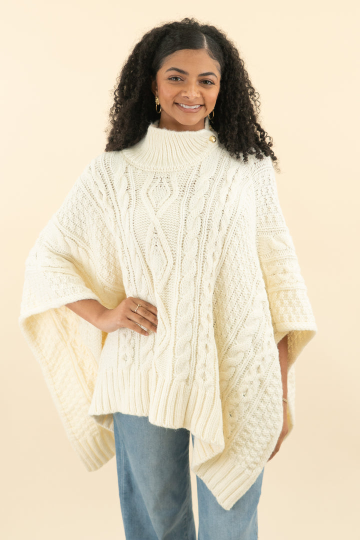 lauren ralph lauren cream cable turtleneck poncho (os; retail $168)