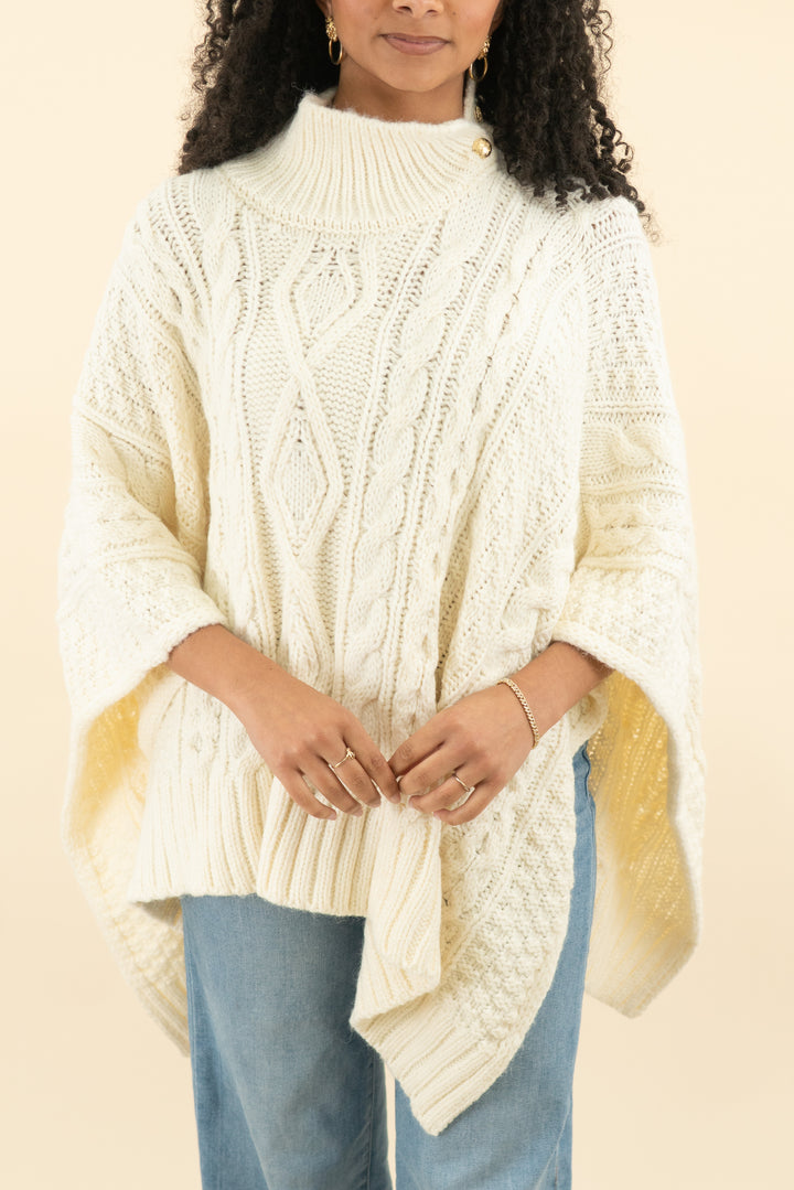 lauren ralph lauren cream cable turtleneck poncho (os; retail $168)