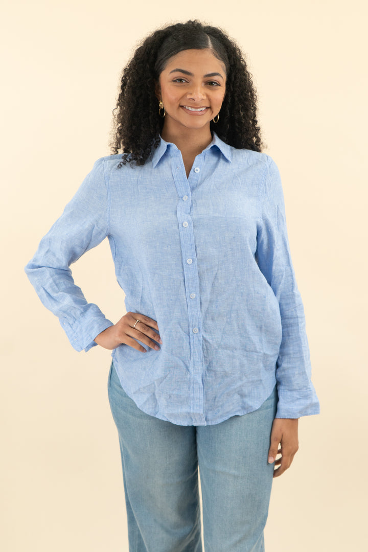 quince blue linen button down (m; retail $42)
