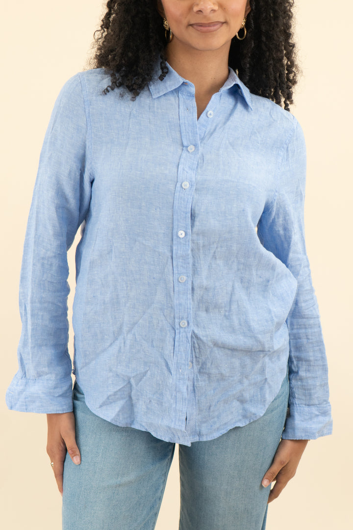 quince blue linen button down (m; retail $42)