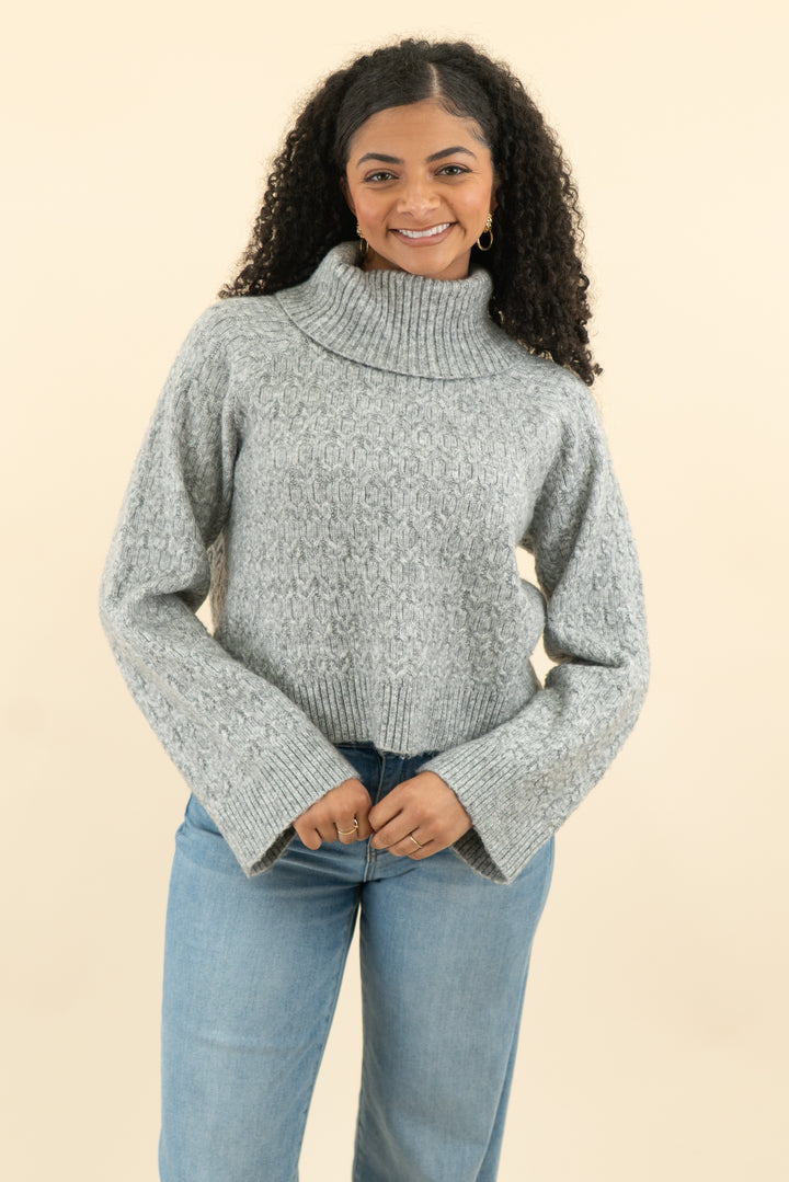 astr the label gray cable turtleneck sweater (m; retail $128)