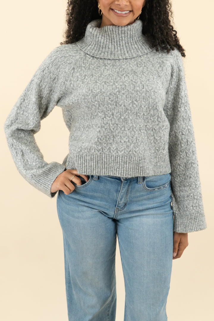 astr the label gray cable turtleneck sweater (m; retail $128)