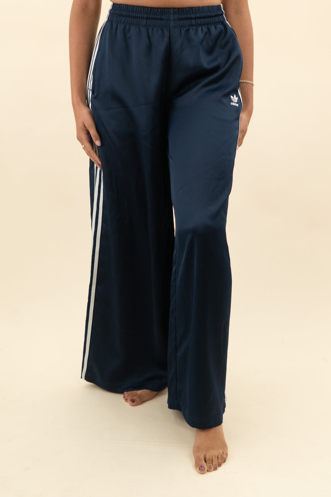 adidas navy and white stripe track pant (4; retail $75)