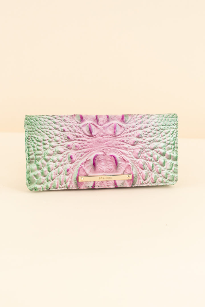 AUCTION brahmin green/pink croc-embossed leather wallet (os)