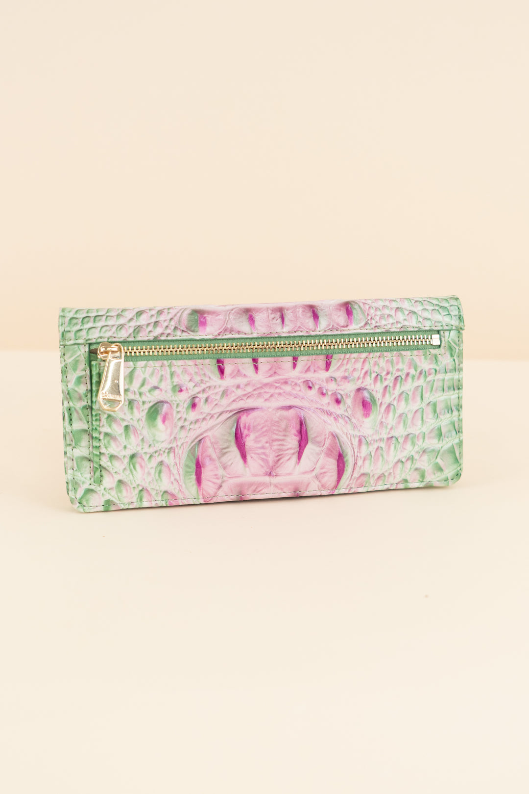 AUCTION brahmin green/pink croc-embossed leather wallet (os)