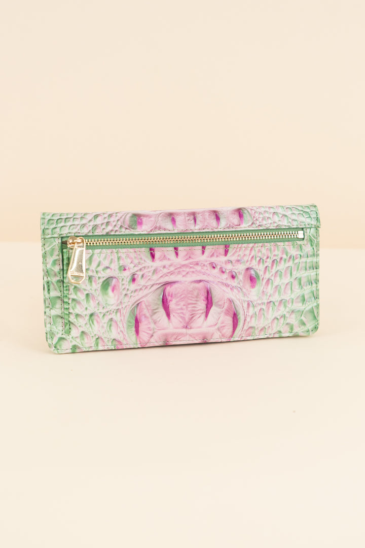 AUCTION brahmin green/pink croc-embossed leather wallet (os)
