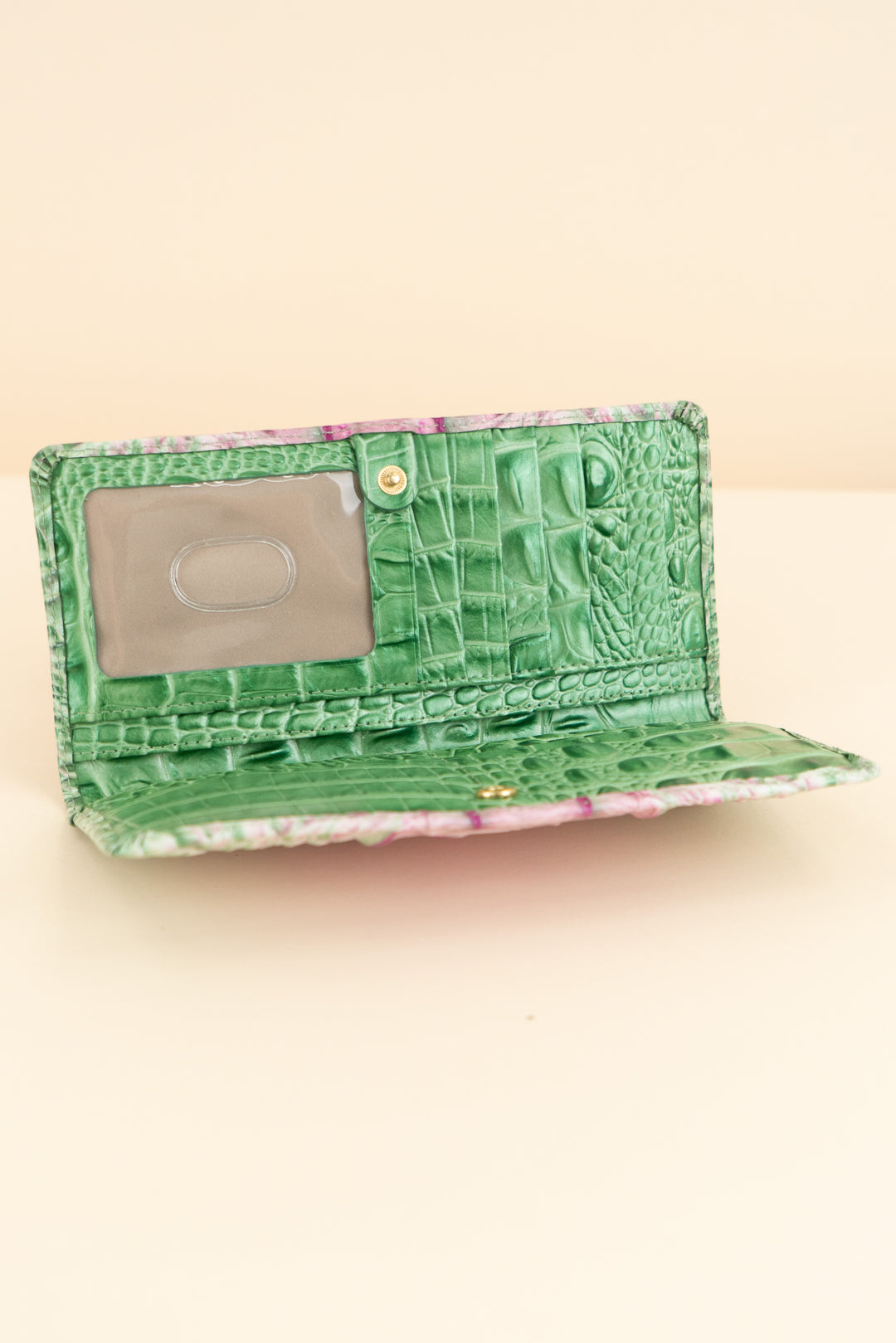 AUCTION brahmin green/pink croc-embossed leather wallet (os)