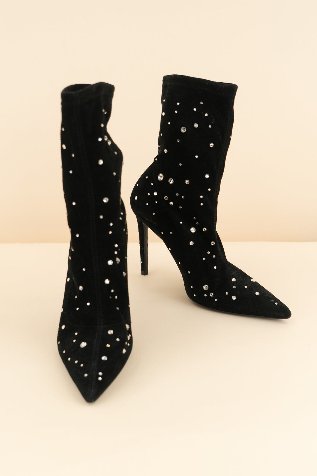 stuart weitzman black suede rhinestone heel booties (7; retail $850)