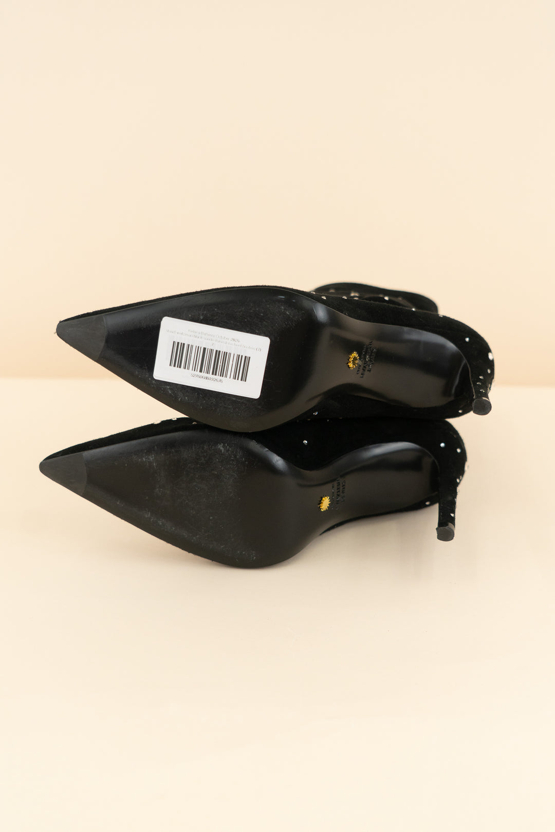 stuart weitzman black suede rhinestone heel booties (7; retail $850)