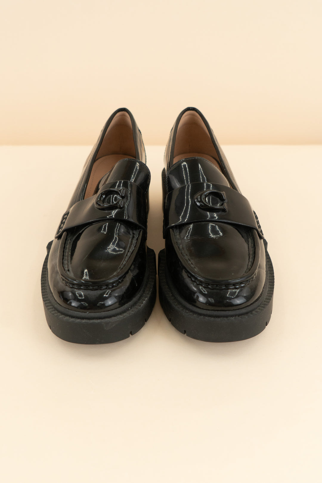 coach black slick chunky loafers (7.5)