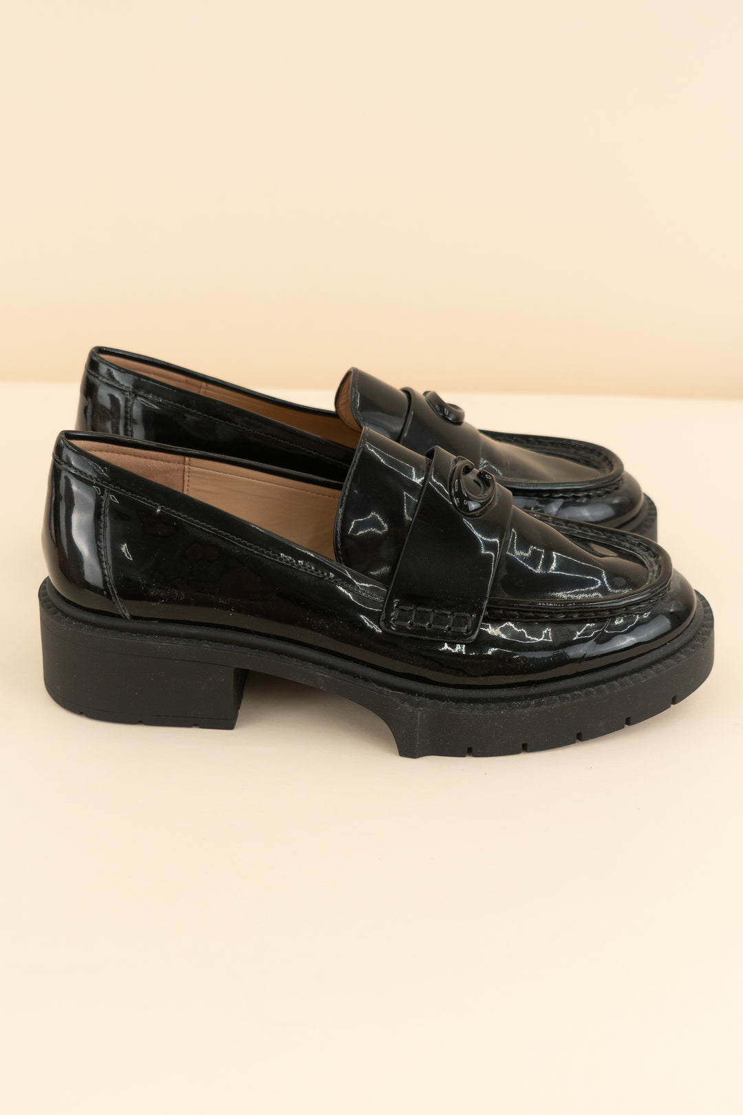 coach black slick chunky loafers (7.5)