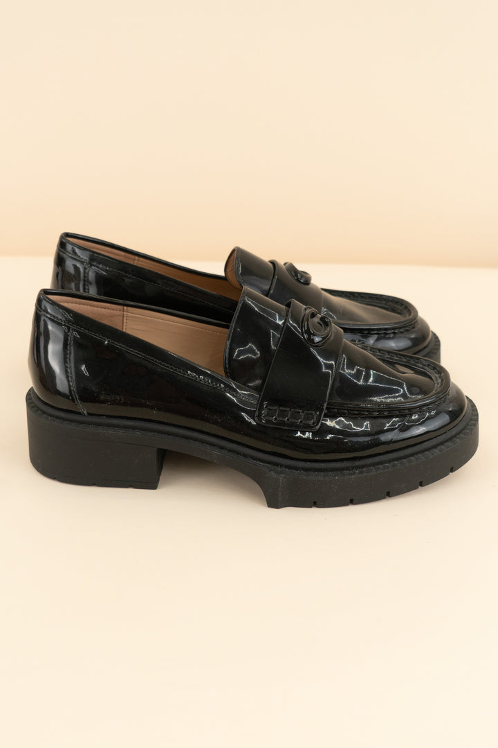 coach black slick chunky loafers (7.5)