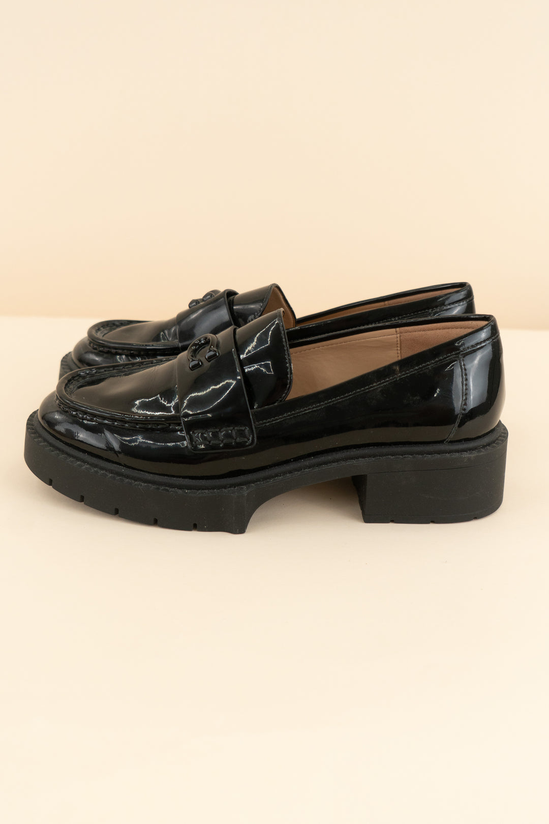 coach black slick chunky loafers (7.5)