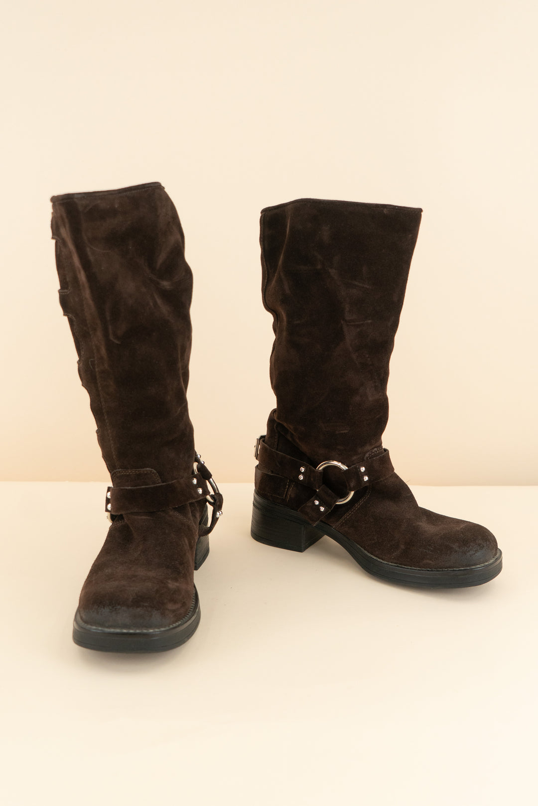steve madden dark brown suede buckle boots (7.5)
