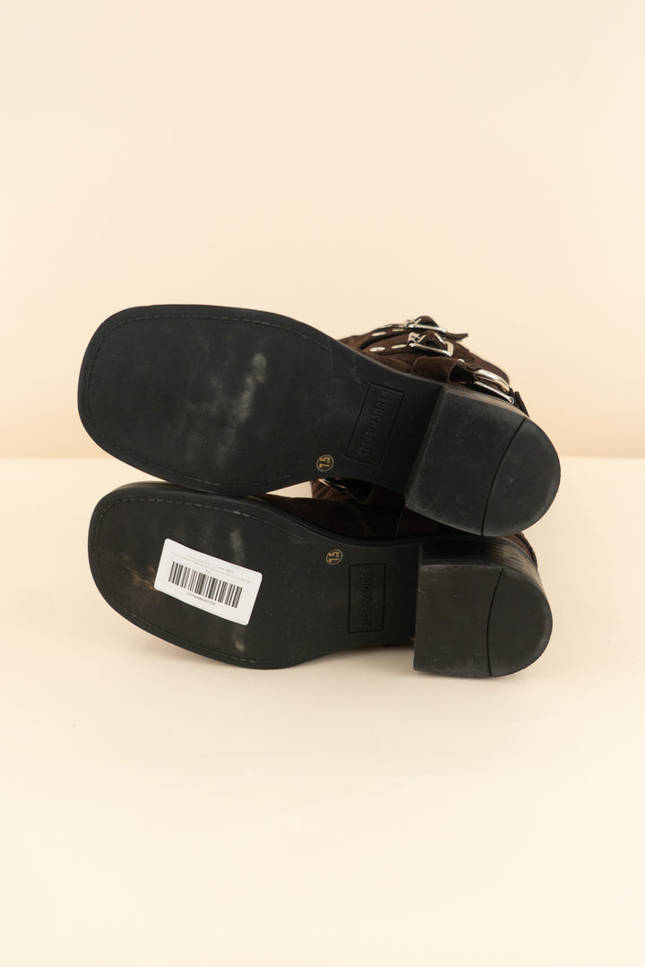 steve madden dark brown suede buckle boots (7.5)