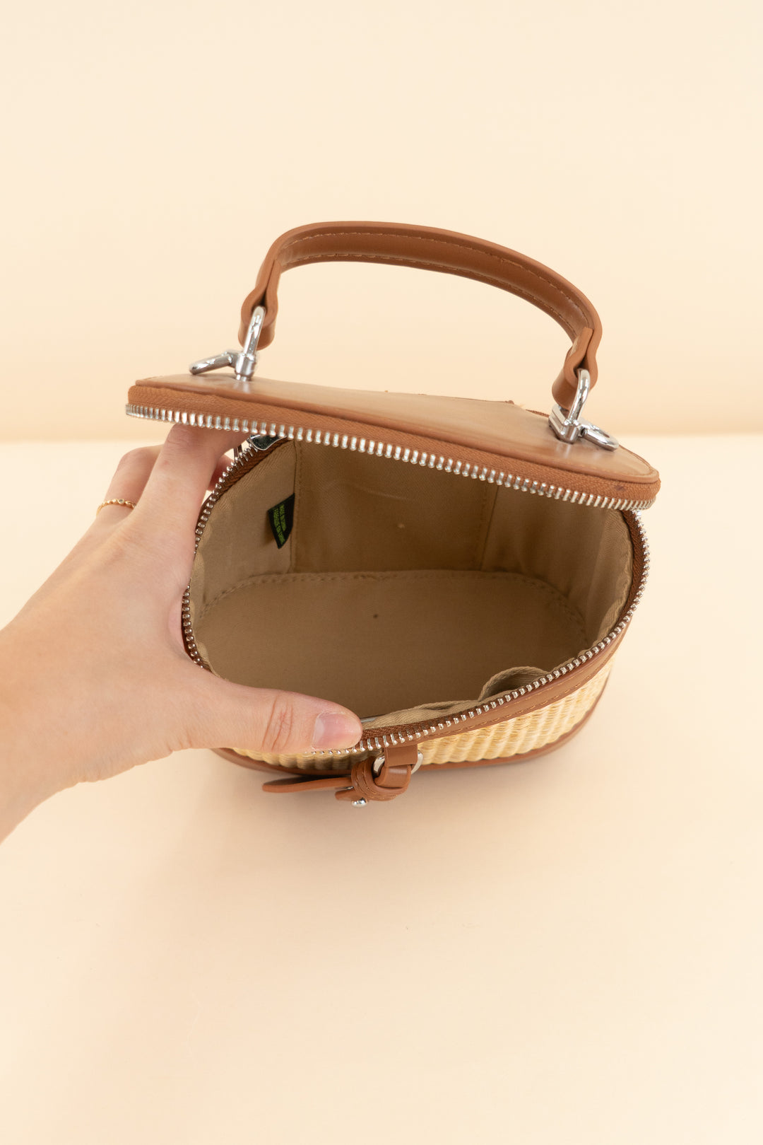 madison west cognac faux leather and straw mini bag (retail $64.99)