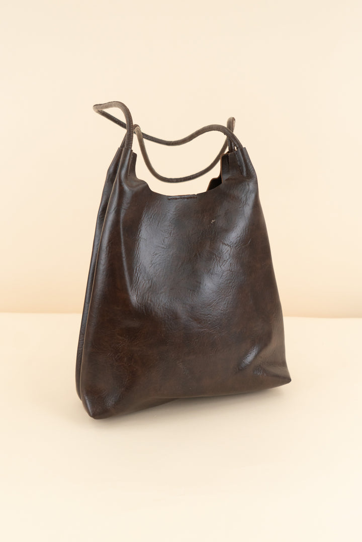 dark brown faux leather shopper bag (retail $35)