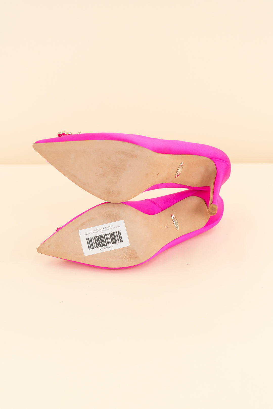 badgley mischka pink satin pumps w/ gems (8; retail $235)