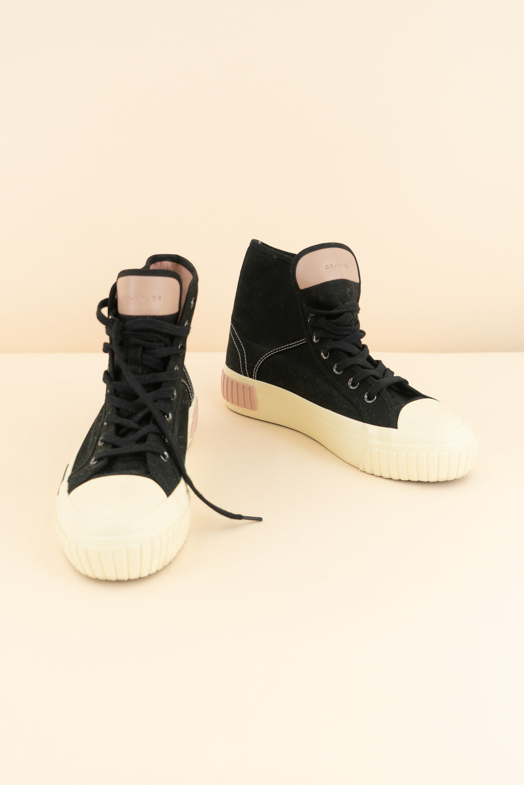 all saints black & cream canvas hi-top sneaker (8; retail $199)