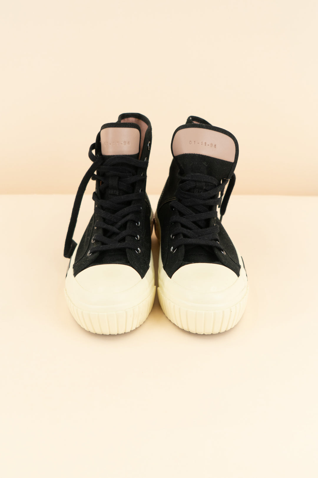 all saints black & cream canvas hi-top sneaker (8; retail $199)