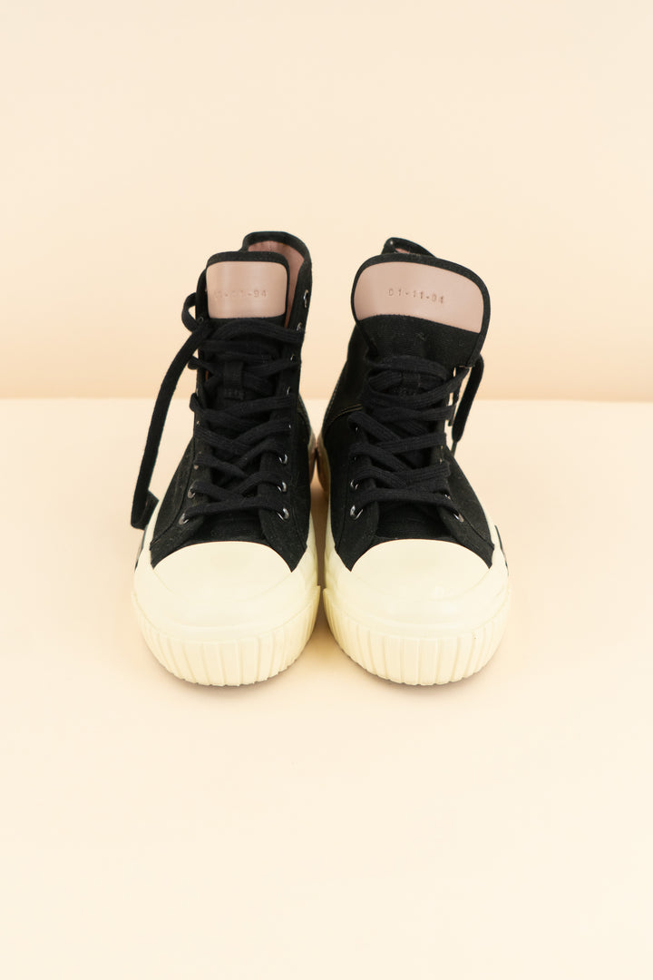 all saints black & cream canvas hi-top sneaker (8; retail $199)