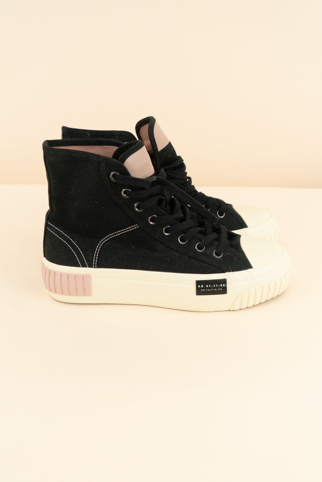 all saints black & cream canvas hi-top sneaker (8; retail $199)