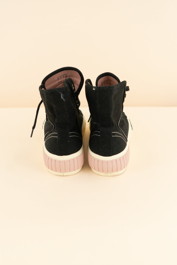 all saints black & cream canvas hi-top sneaker (8; retail $199)