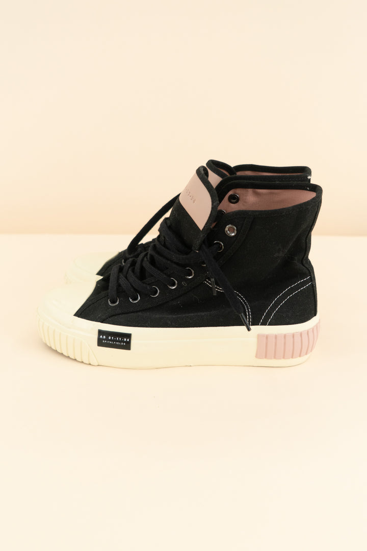 all saints black & cream canvas hi-top sneaker (8; retail $199)