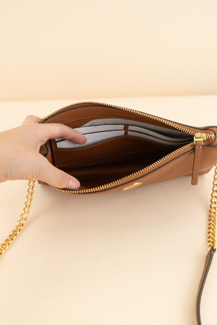 tory burch camel crossbody bag w/ chain nwot (os; retail $495)