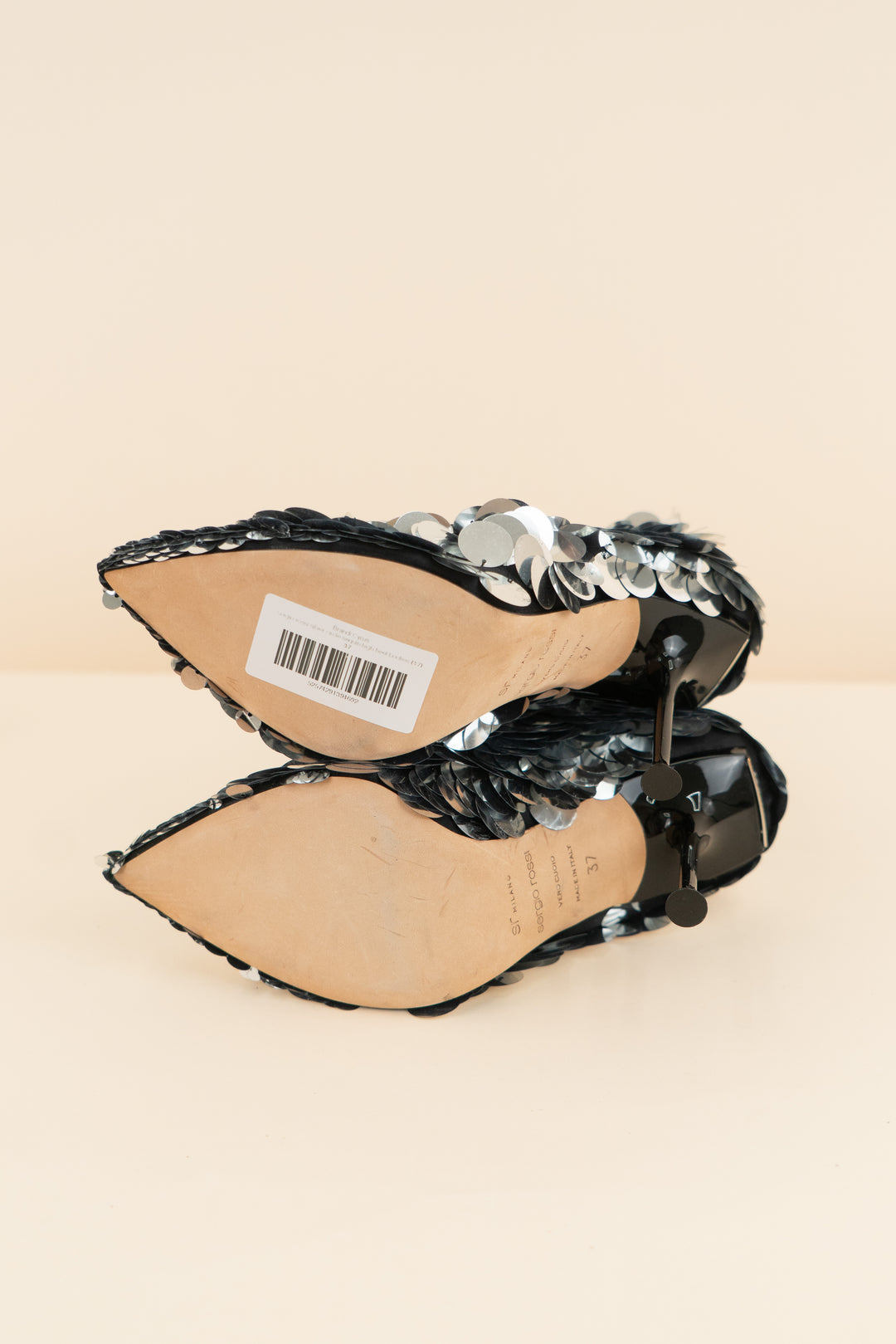 sergio rossi silver circle sequin high heel booties (37 / US 6.5-7; retail $1,969)