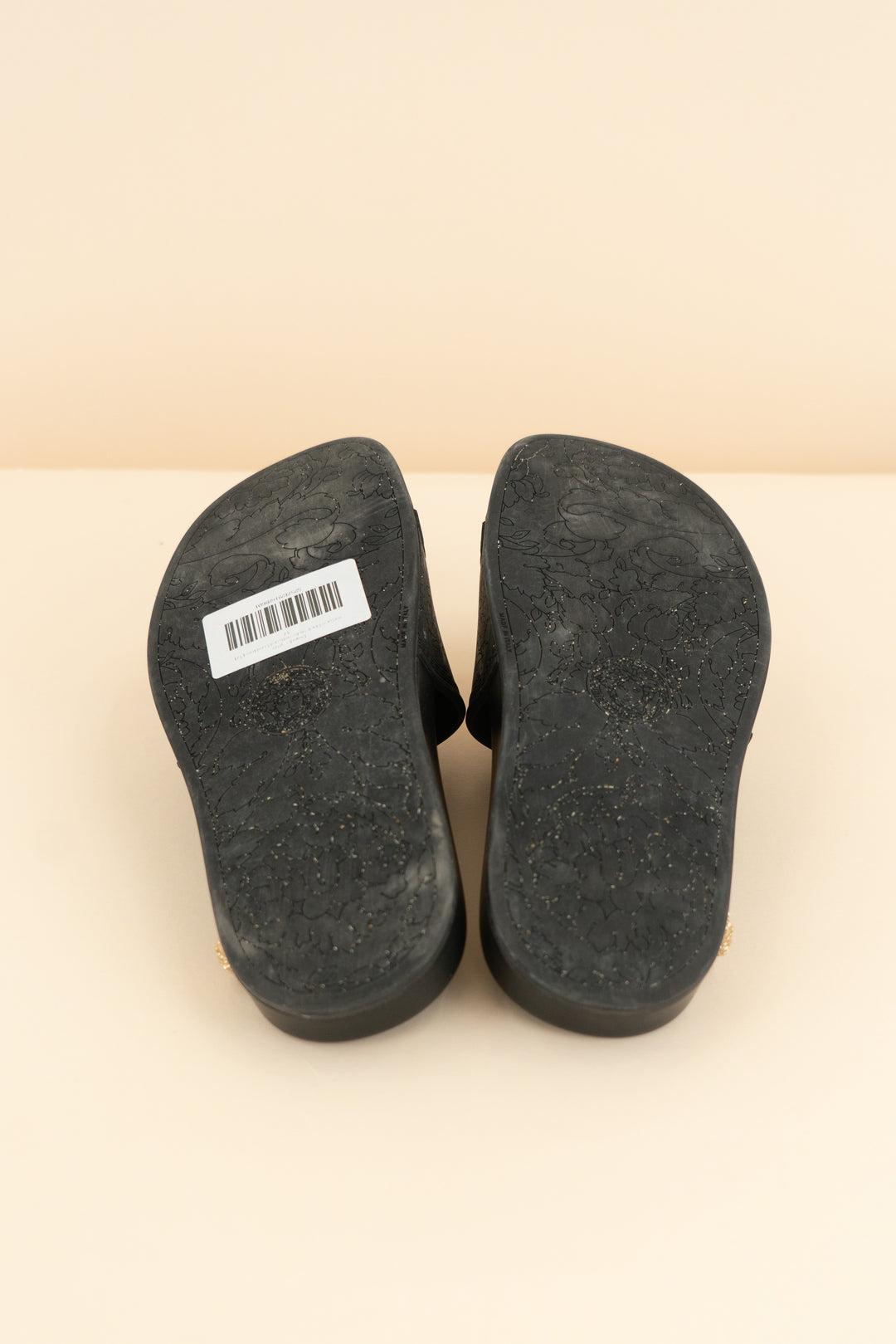 versace black slides with gold emblem (37/ US 6.5-7; retail $495)