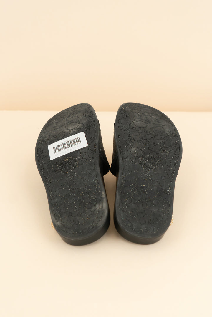 versace black slides with gold emblem (37/ US 6.5-7; retail $495)