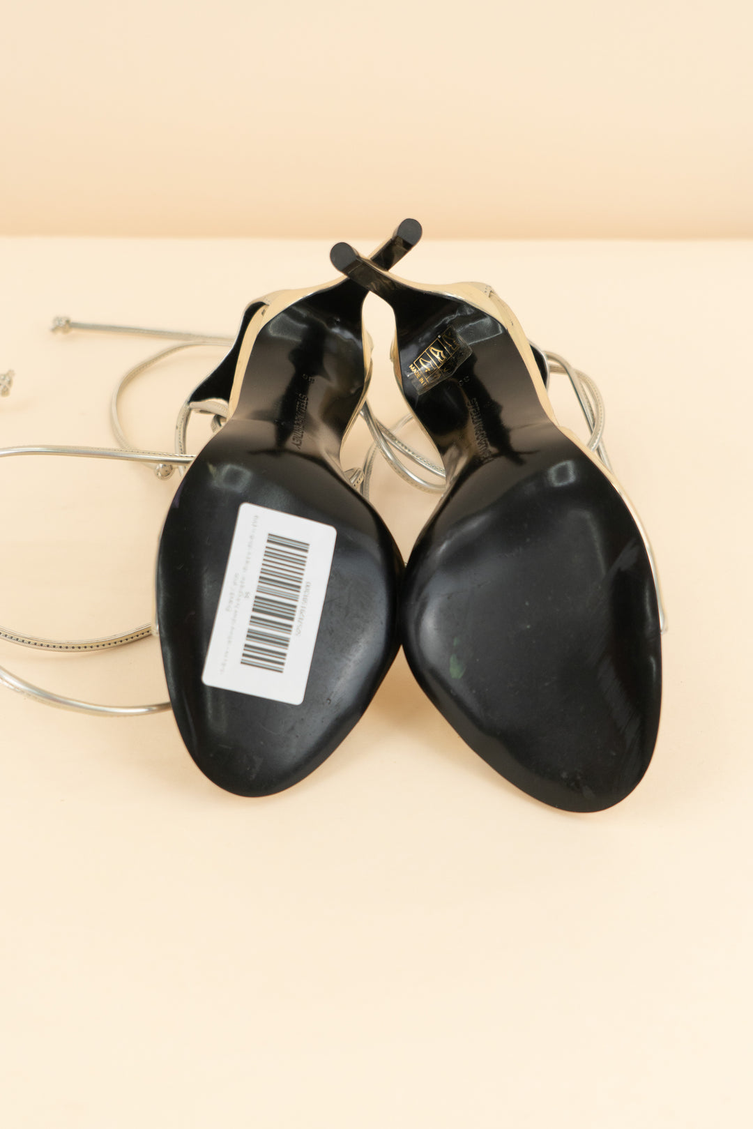 stella mccartney silver holographic strappy stilettos (36/ US6; retail $725)